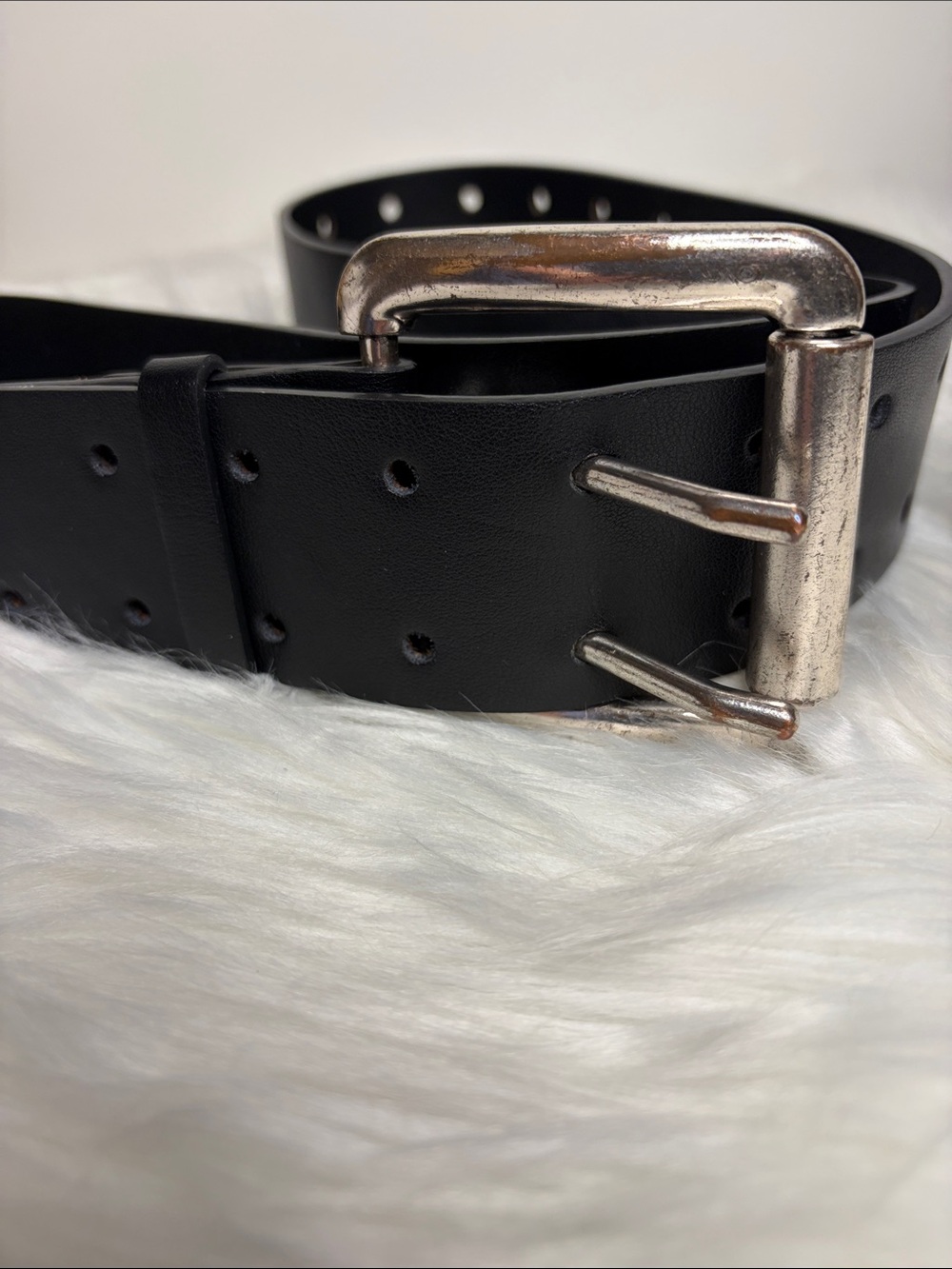 ZARA Black Double Prong Buckle Belt – Faux Leather Casual Jeans Belt